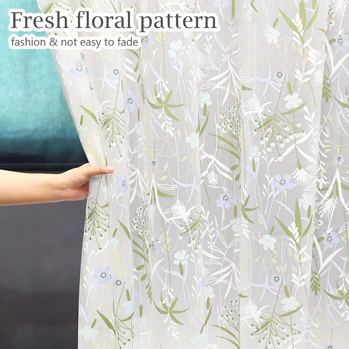 EVA Waterproof Shower Curtain Liner - Matte Clear & Frosted Design with 12 Hooks, Soft Touch, Privacy & Light Transparency, Ideal for Bathroom Decor (Fragrant Grass, 72" x 72")