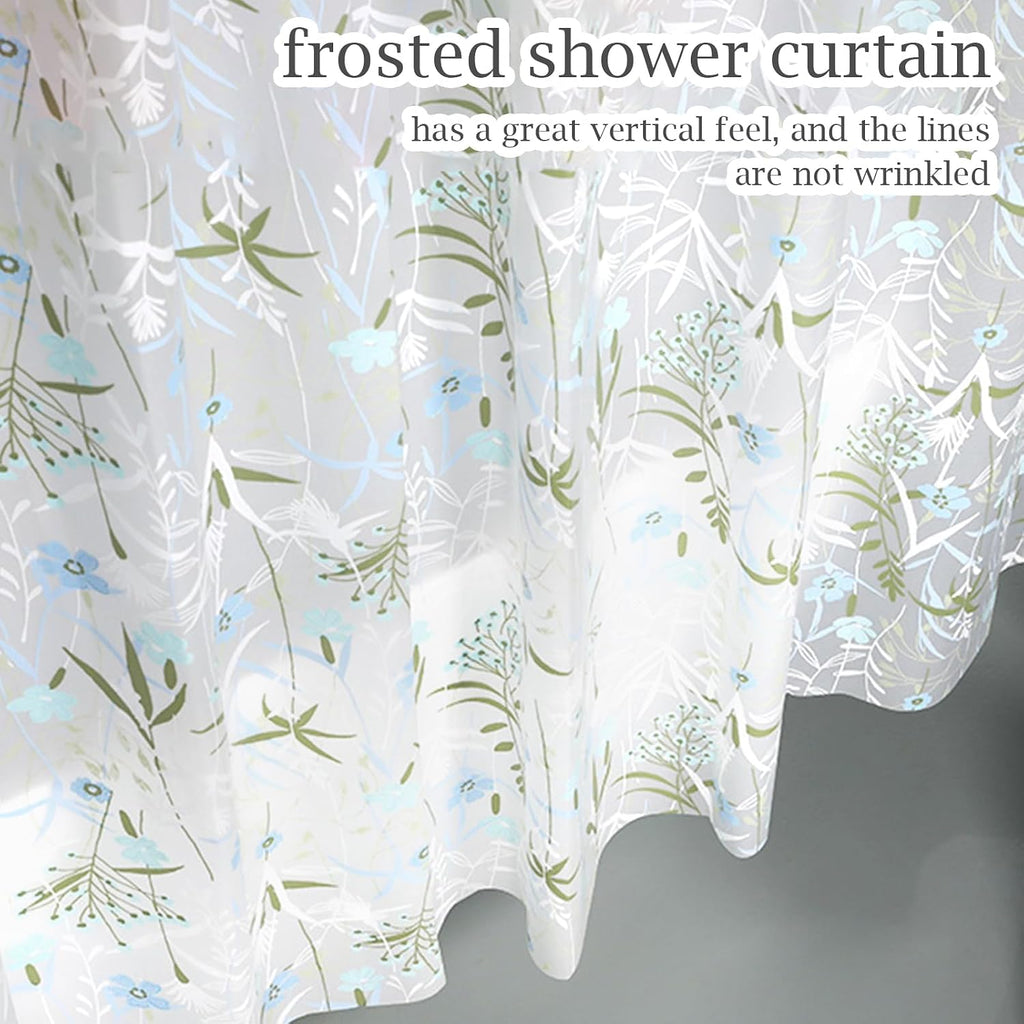 EVA Waterproof Shower Curtain Liner - Matte Clear & Frosted Design with 12 Hooks, Soft Touch, Privacy & Light Transparency, Ideal for Bathroom Decor (Fragrant Grass, 72" x 72")