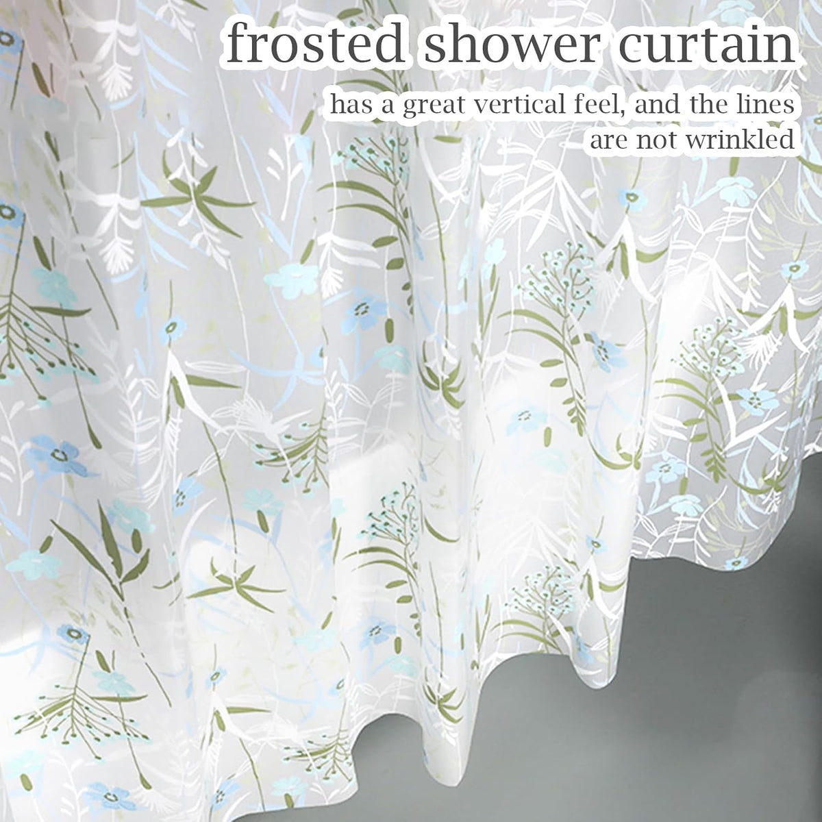 EVA Waterproof Shower Curtain Liner - Matte Clear & Frosted Design with 12 Hooks, Soft Touch, Privacy & Light Transparency, Ideal for Bathroom Decor (Fragrant Grass, 72" x 72")