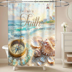 Nautical Green Sea Turtles Beach Theme Fabric Shower Curtain Sets Bathroom Blue Ocean Decor with Grommets and Hooks - 72 x 72 Inch Teal