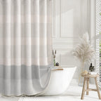 Navy Blue Coastal Ocean Linen Striped Shower Curtain with Tassel 72W X 72L