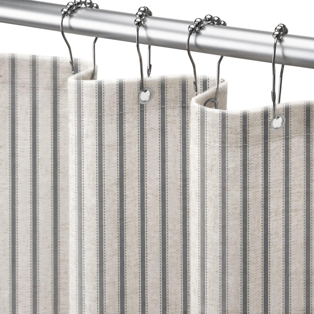 Farmhouse Striped Shower Curtain Taupe Vintage Linen Curtain 72"W X 72"L