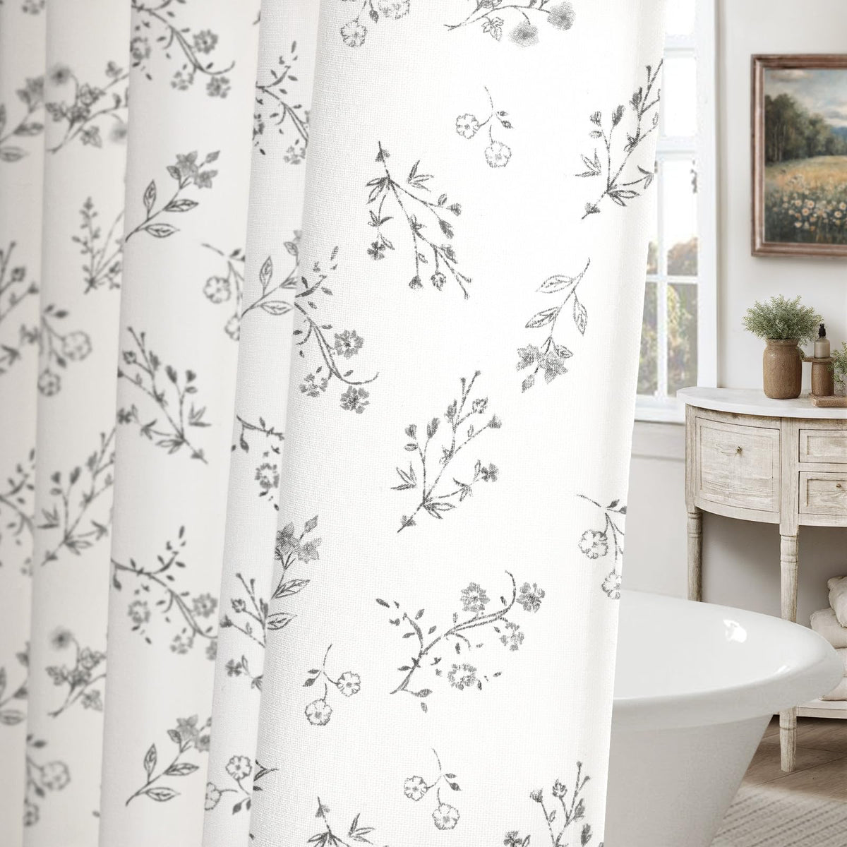 Floral Farmhouse Vintage Linen Shower Curtain French Country Decor 72Wx72H
