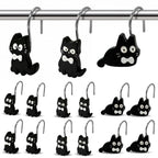 Black Cat Shower Curtain Hooks Set of 12, Decorative Resin Shower Rings