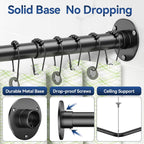 L Shaped Shower Curtain Rods, Adjustable (23''-69'' X 23''-69'') Corner Shower Rod with 12 Shower Curtain Rings for Bathroom, Bathtub, Clothing Store, Need to Drill, Black