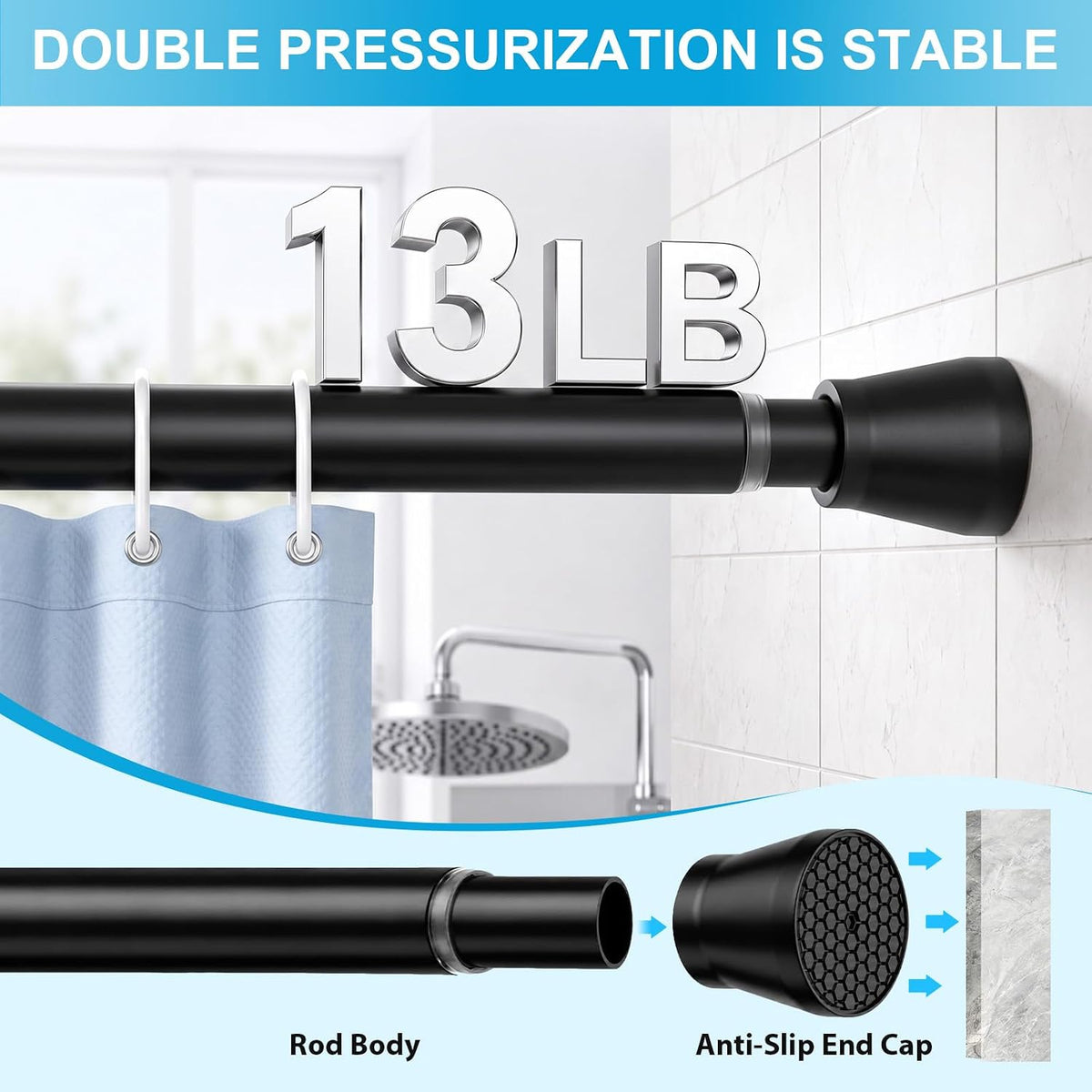 Black Tension Curtain Rod for Windows 28 to 48 Inch Spring Curtain Rods