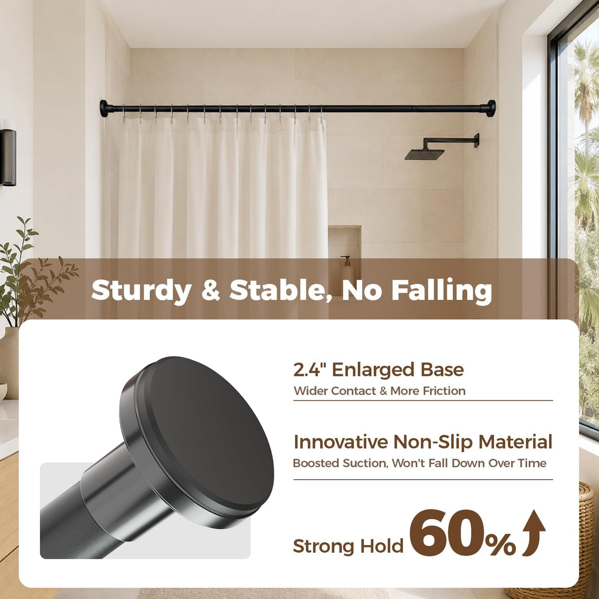 HYSEYY Heavy Duty Shower Curtain Rod,26-80inch Adjustable Tension Rod Black