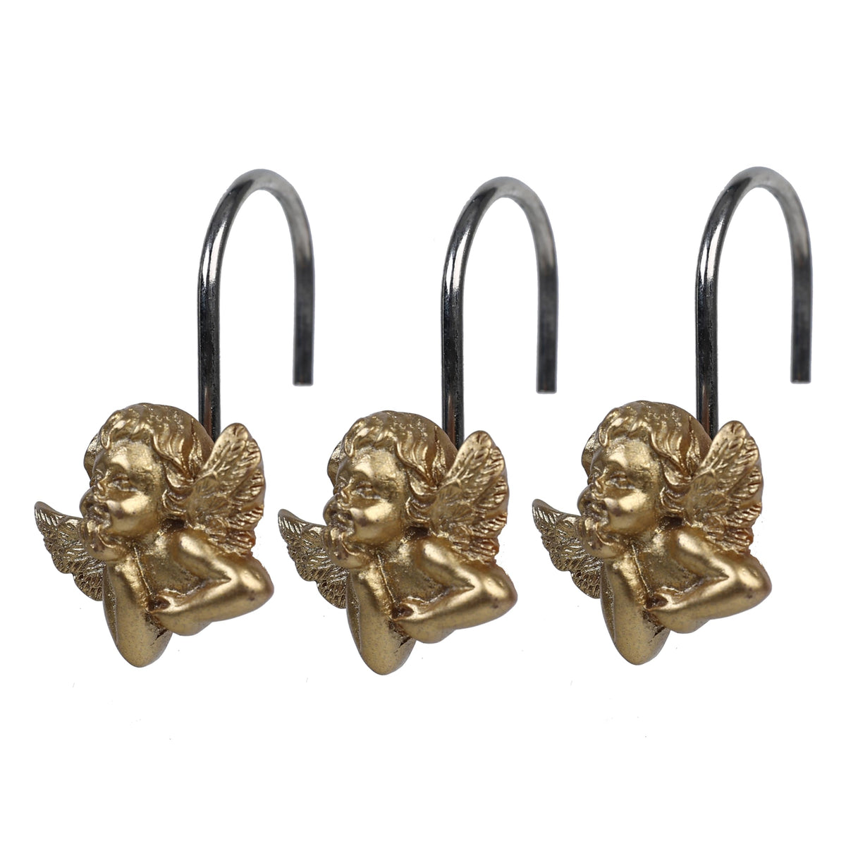 Twofish Home Golden Angel Shower Curtain Hooks Anti Rust Shower Curtain Hooks Decorative Resin Golden Angel Shower Curtain Rings Set of 12