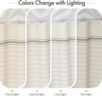 AmazerBath Boho Shower Curtain, Modern Farmhouse Shower Curtain Set with Tassels, Rustic Faux Linen Green Striped Shower Curtain with Hooks, Light Tan Toned, 72x72 Inches