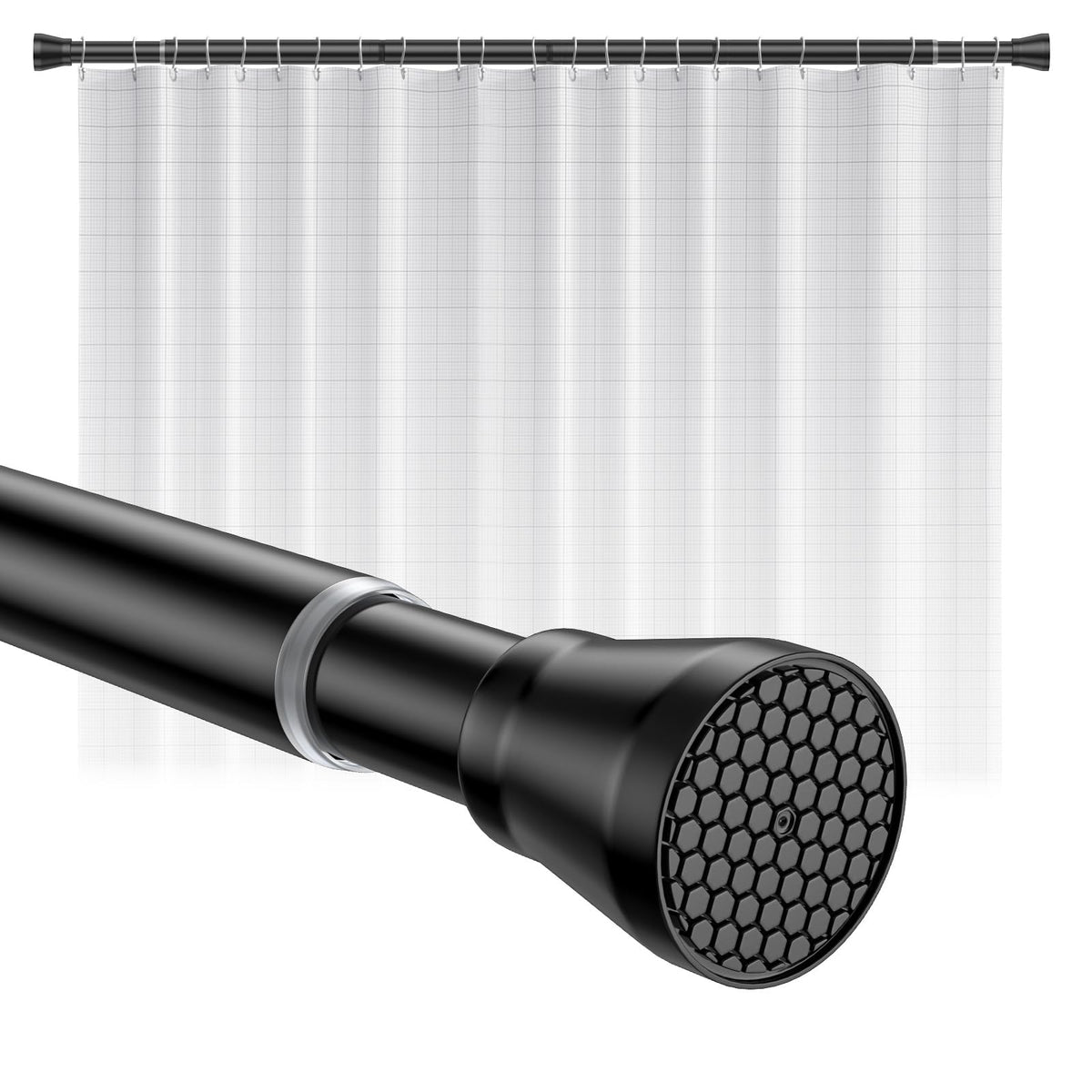 Black Tension Curtain Rod for Windows 28 to 48 Inch Spring Curtain Rods