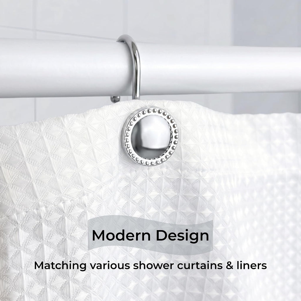 Shower Curtain Hooks,Rust-Resistant Decorative Rings,12-Pack,Chrome