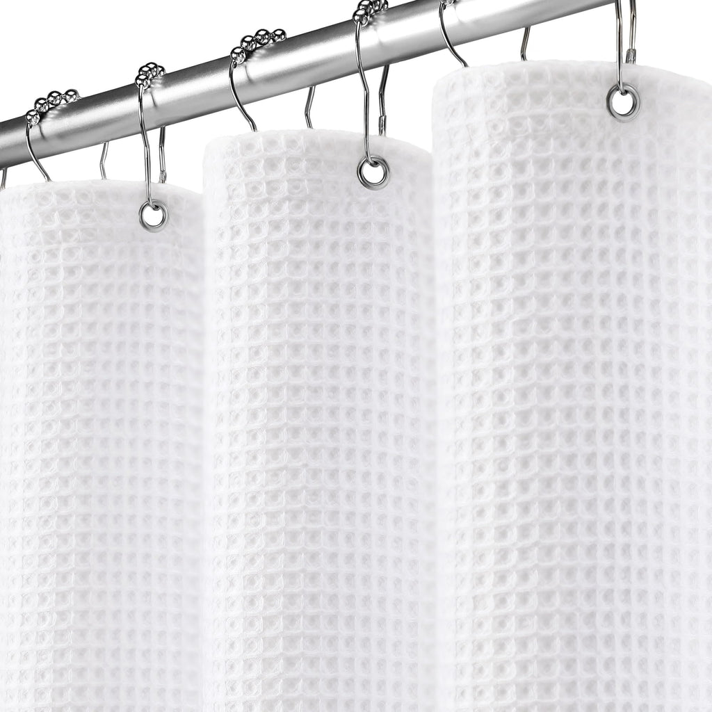 White Waffle Weave Shower Curtain 258GSM Heavyweight Cotton Fabric 72Wx72L