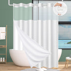 FADOTY Black No Hook Shower Curtain Set with Snap in Liner, 71'' x 74''