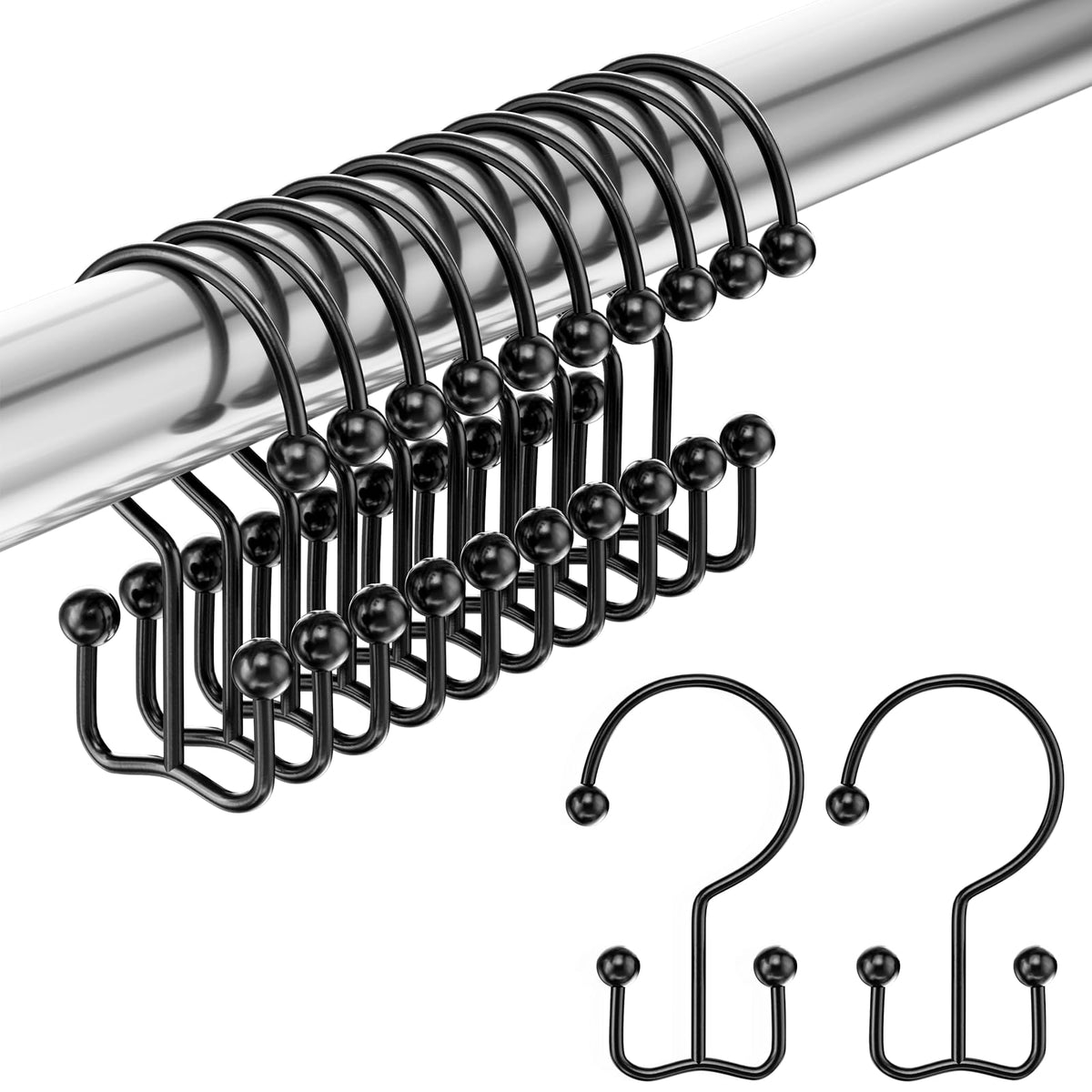 Amazer Decorative Shower Curtain Hooks, Shower Curtain Hooks Rust Proof Stainless Steel Shower Curtain Hooks, Shower Hooks for Shower Curtain Bathroom 12PCS, Matte Nickel