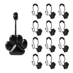 Sunlit Fashion Design Cute Paw Print Polished Shower Curtain Hooks for Dog Cat and Bear, Rust Proof Oil Metal Shower Curtain Rings, Black-12 Pack