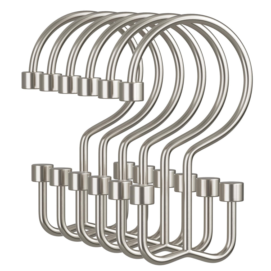 Amazer Gold Shower Curtain Hooks, 12PCS Minimalist Simple Double Shower Curtain Rings, Rust-Resistant Metal Shower Hooks Shower Curtain Hangers, Shower Rings for Bathroom Shower Rods Curtains