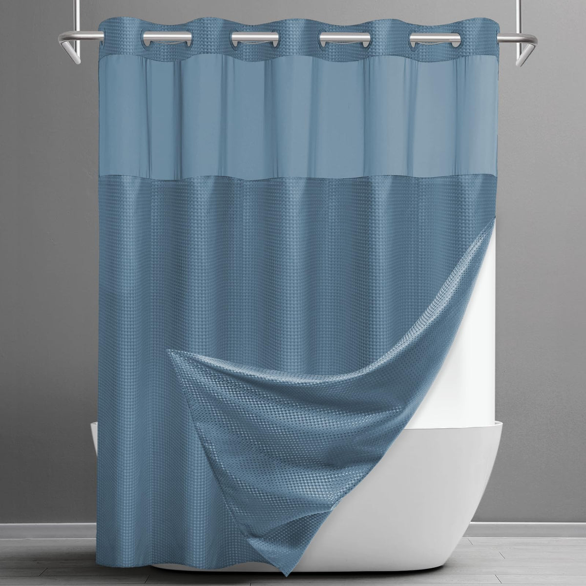 SORTTO Ringless Waffle Shower Curtain with Snap in Liner Set, 71x74, White