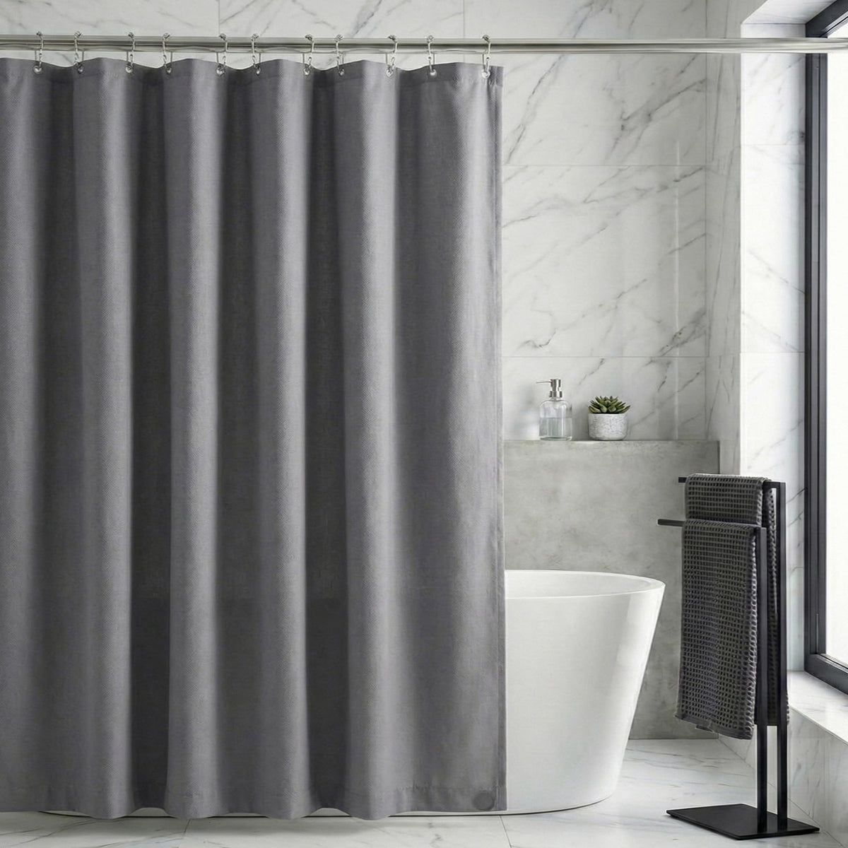 Waterproof Fabric Shower Curtain Liner, TPU Coated, PEVA-Free & Odorless, Hotel Quality, 3 Magnets, Rust-Proof Metal Grommets, Machine Washable, White, 72x72 Inch