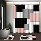 Bathroom Sets with Shower Curtain and Rugs, Set of 4, Checkered