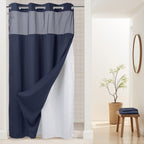RiverDream Heavyweight Waffle No Hook Shower Curtain with Liner,White,71x74