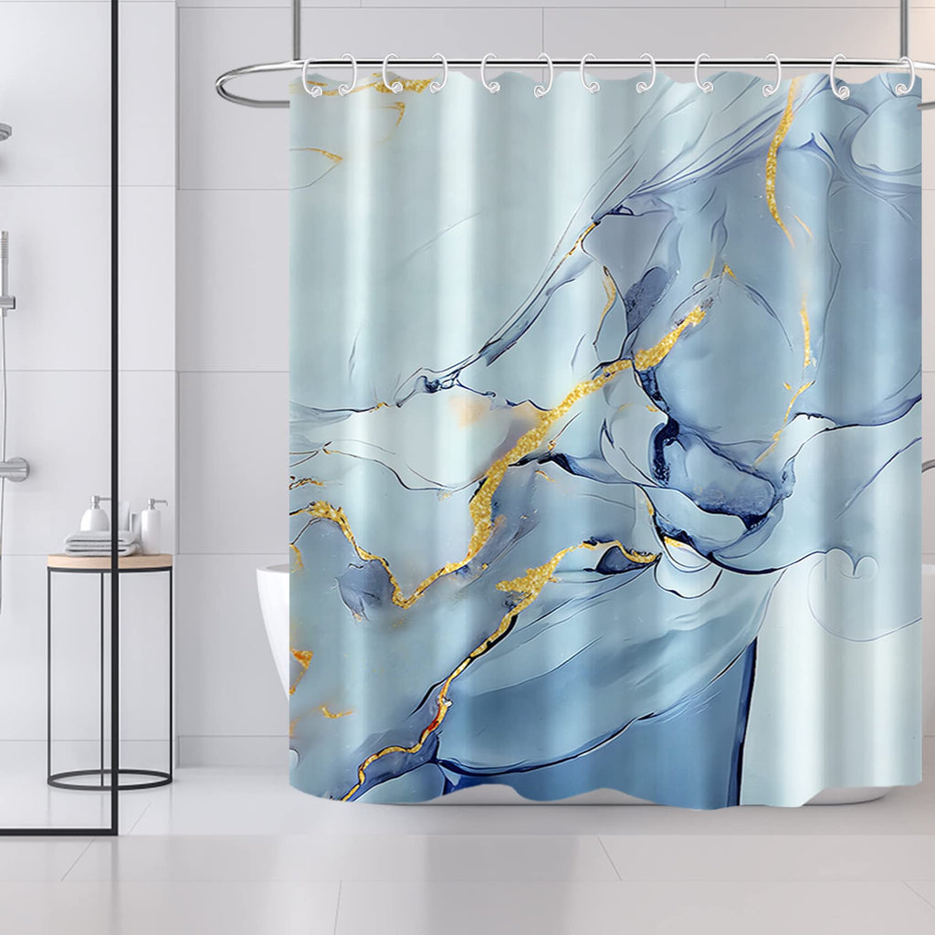 AWERT Blue Marble Shower Curtain - Waterproof for Bathroom Decor, Printed Washable With Hooks, 72x72 Inch