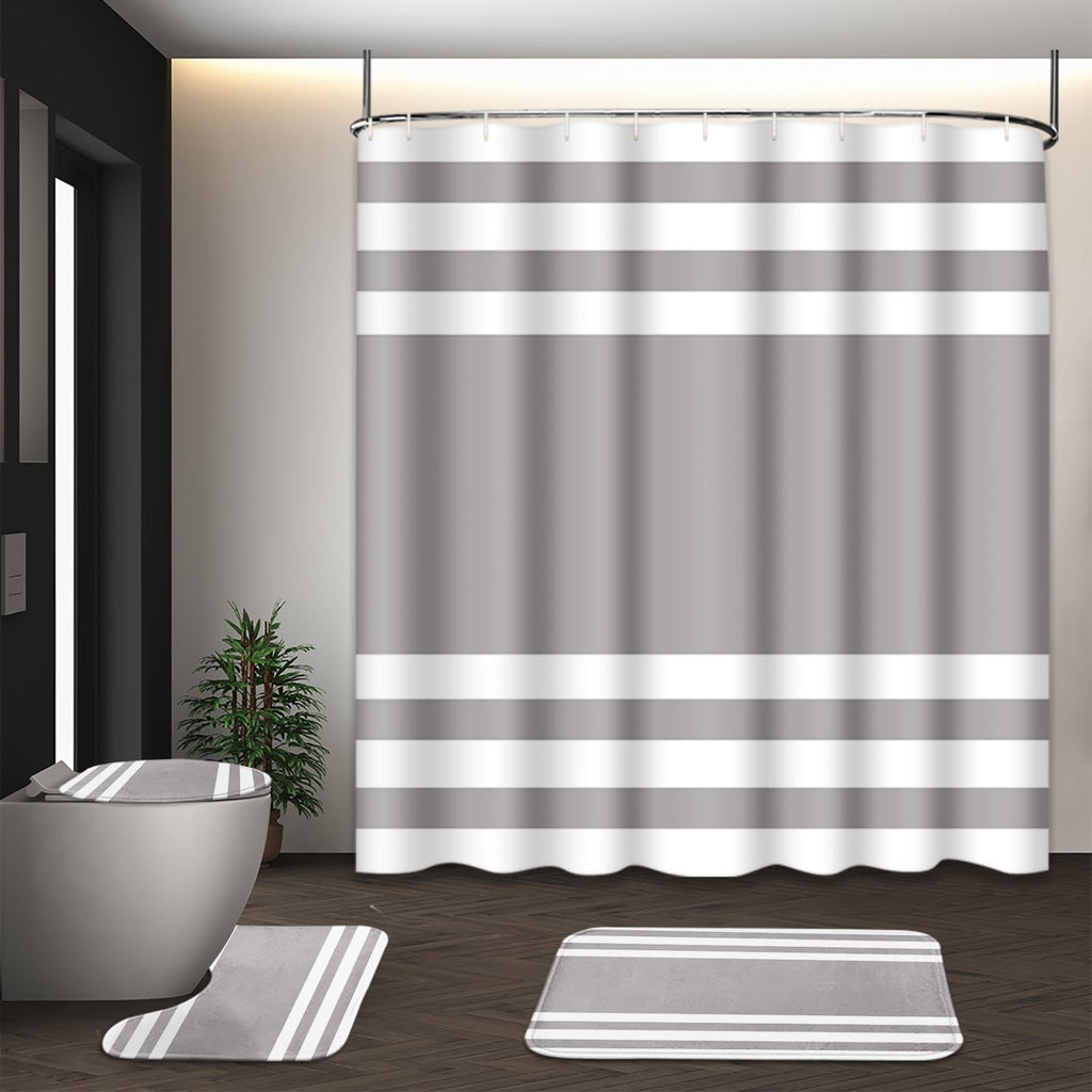 Bathroom Sets with Shower Curtain and Rugs, Set of 4, Checkered