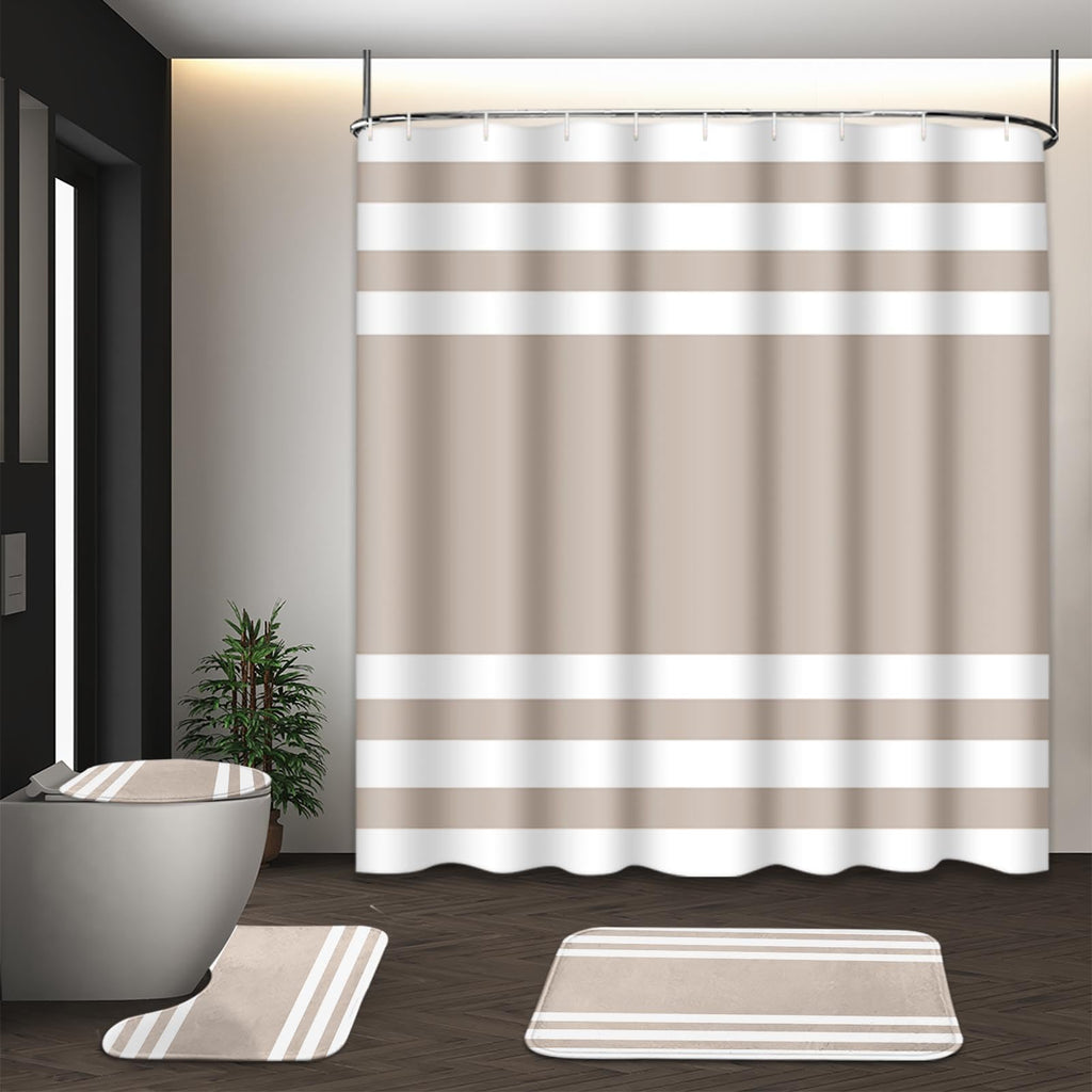 Bathroom Sets with Shower Curtain and Rugs, Set of 4, Checkered