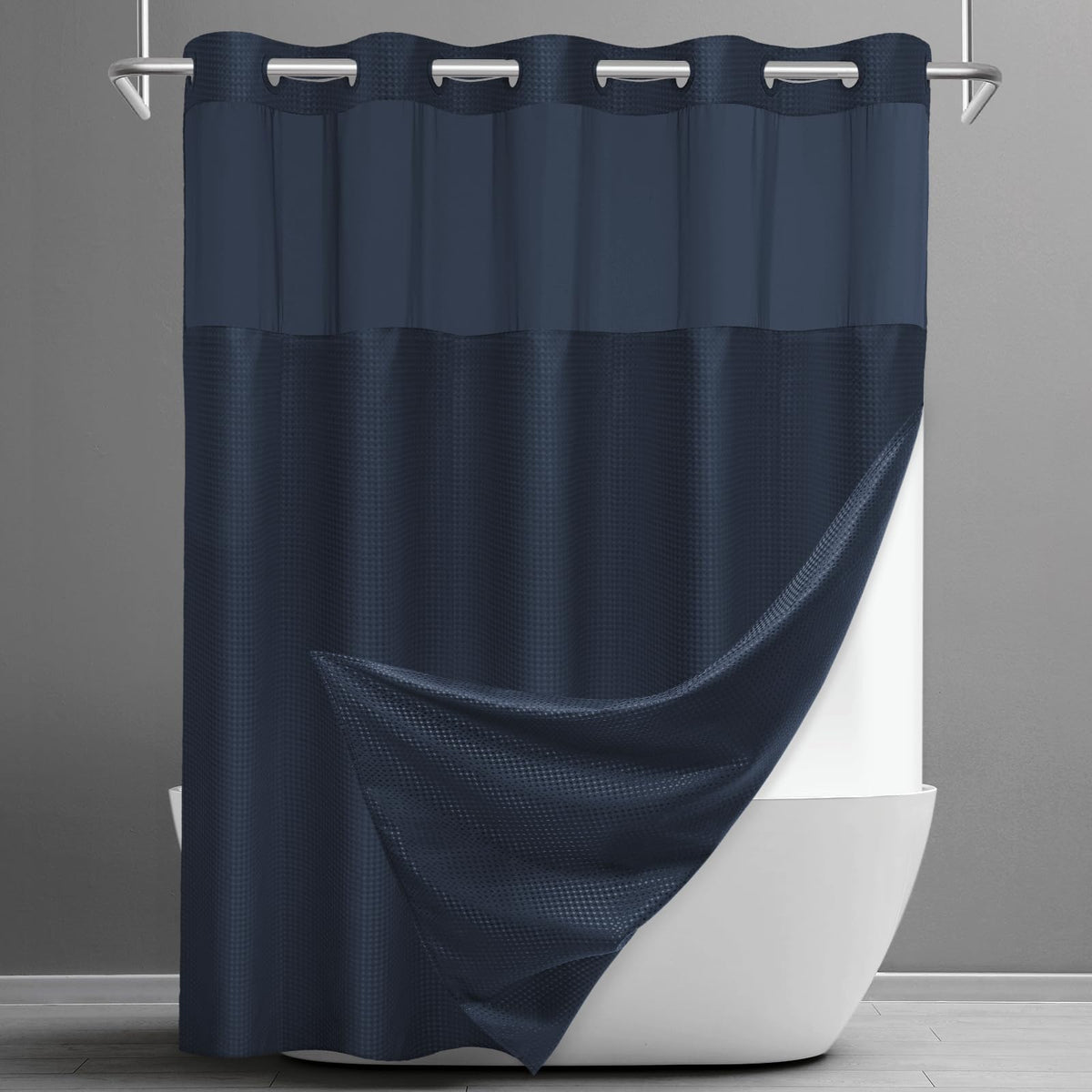 SORTTO Ringless Waffle Shower Curtain with Snap in Liner Set, 71x74, White
