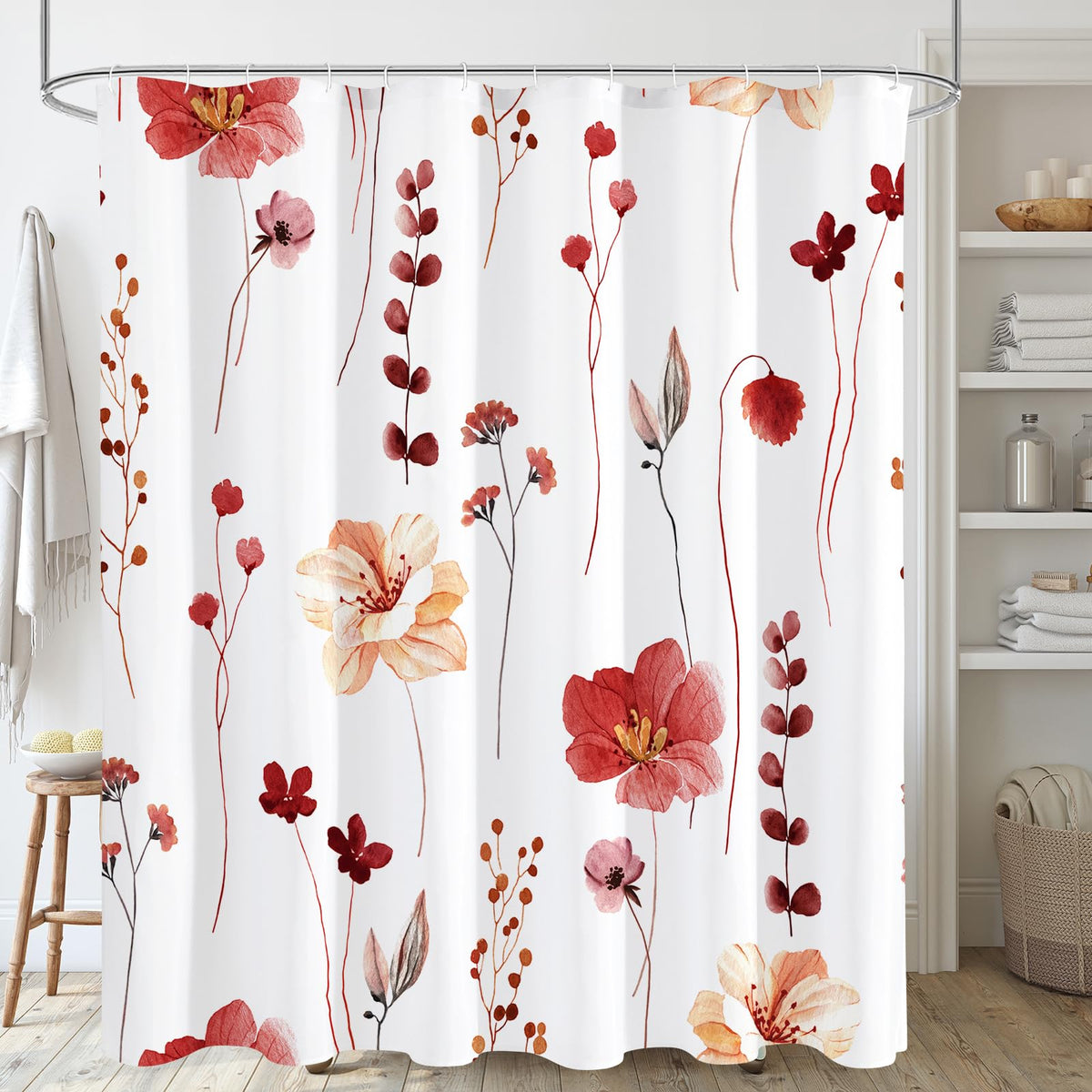 Gibelle Blue Yellow Watercolor Floral Fabric Shower Curtain, 72x72