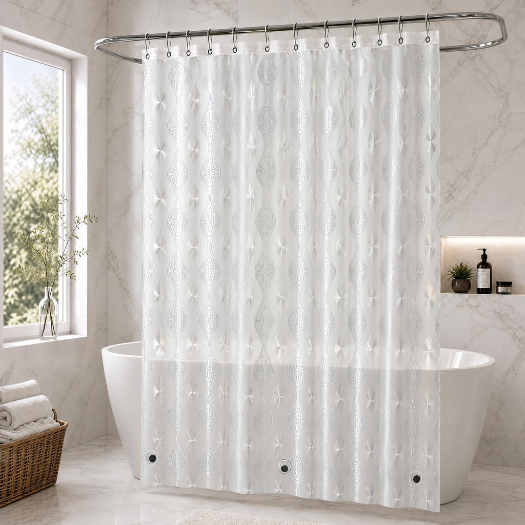 EurCross EVA Clear Shower Curtain 72x72 inches with 3 Stronger Magnetic Magnets, Flexibility PVC-Free 155g/m2 Heavy Duty Clear Design Shower Curtain Liner with Geometric 3D Pattern and Hooks