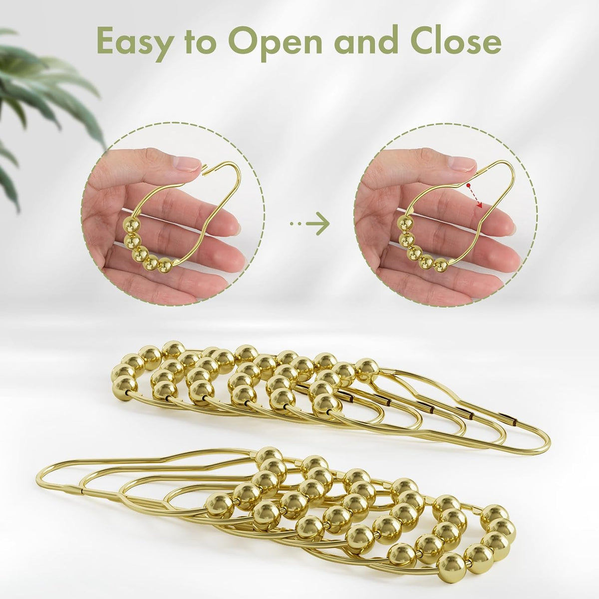 Gold Shower Curtain Hooks, Amazer Shower Curtain Rings Hooks, 12 Pcs Stainless Steel Shower Hooks for Shower Curtain, Rust Proof Shower Curtain Hooks, Shower Hooks for Curtain Bathroom