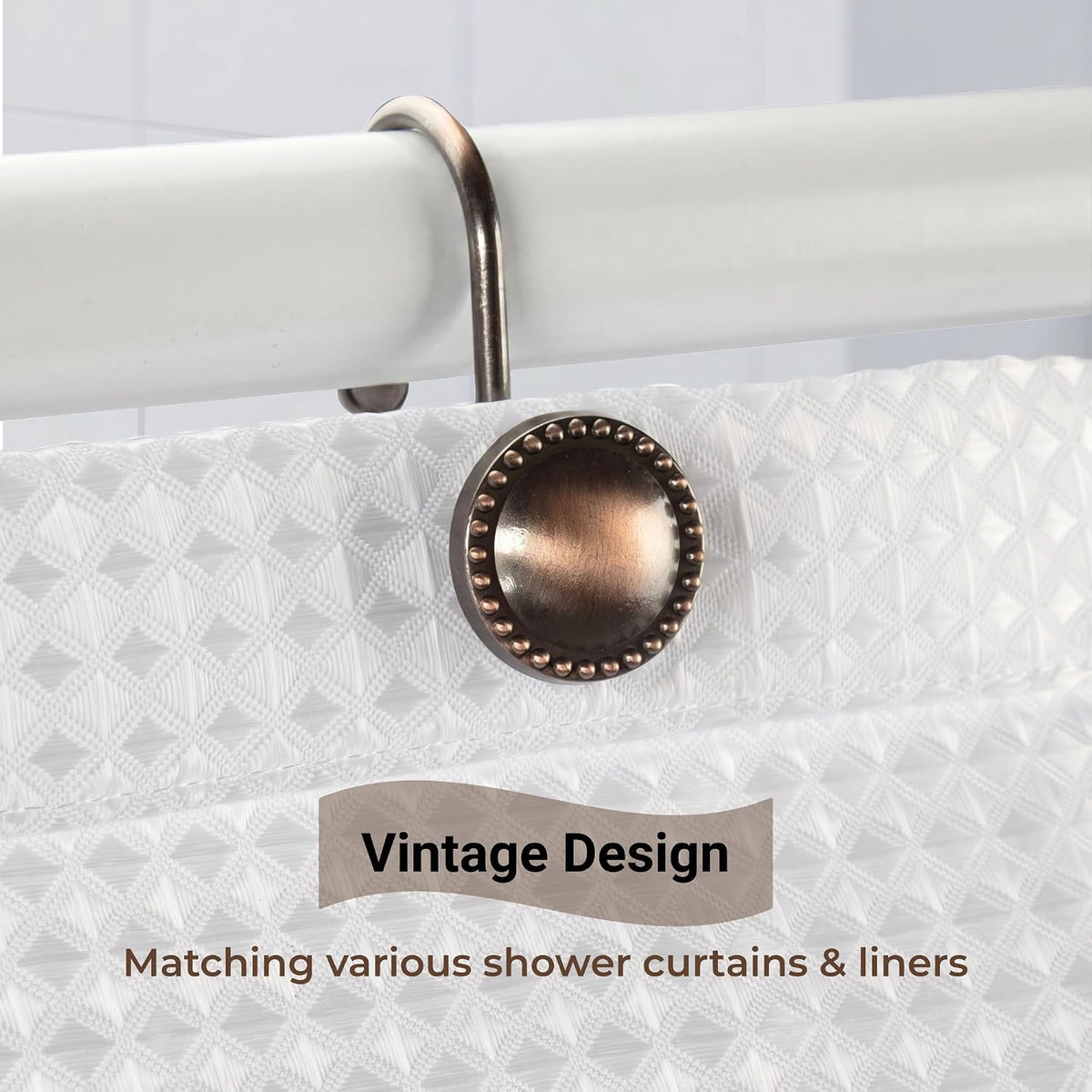 Shower Curtain Hooks,Rust-Resistant Decorative Rings,12-Pack,Bronze