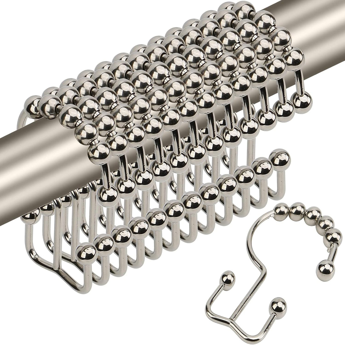 Gidse Shower Curtain Hooks,Sturdy Stainless Steel Double Sided Shower Hooks Rings for Bathroom Shower Curtain Rods Curtains Set of 12 Hooks - Nickel