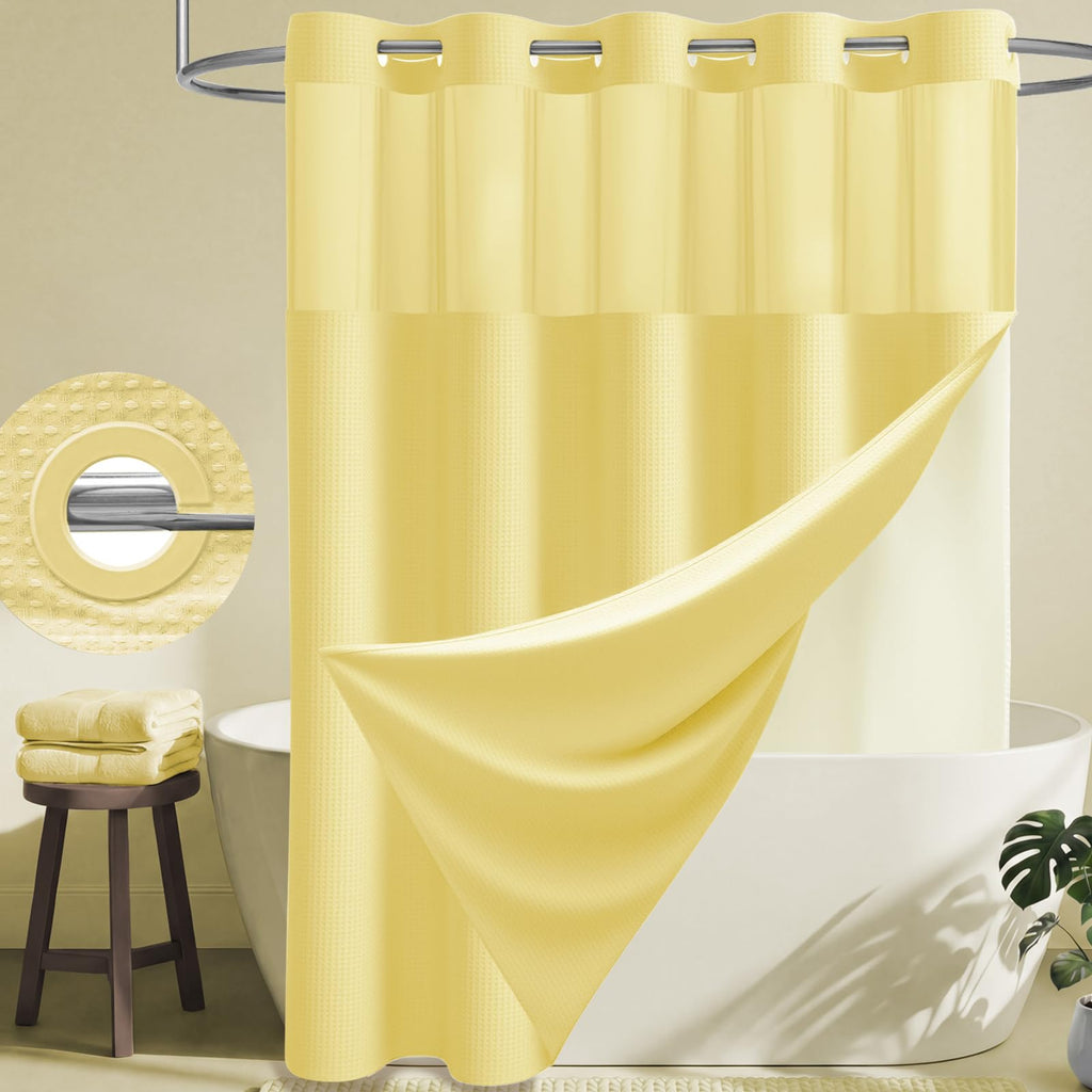 Dynamene Ringless Waffle Weave Fabric Shower Curtain Set, Black, 72"x75"