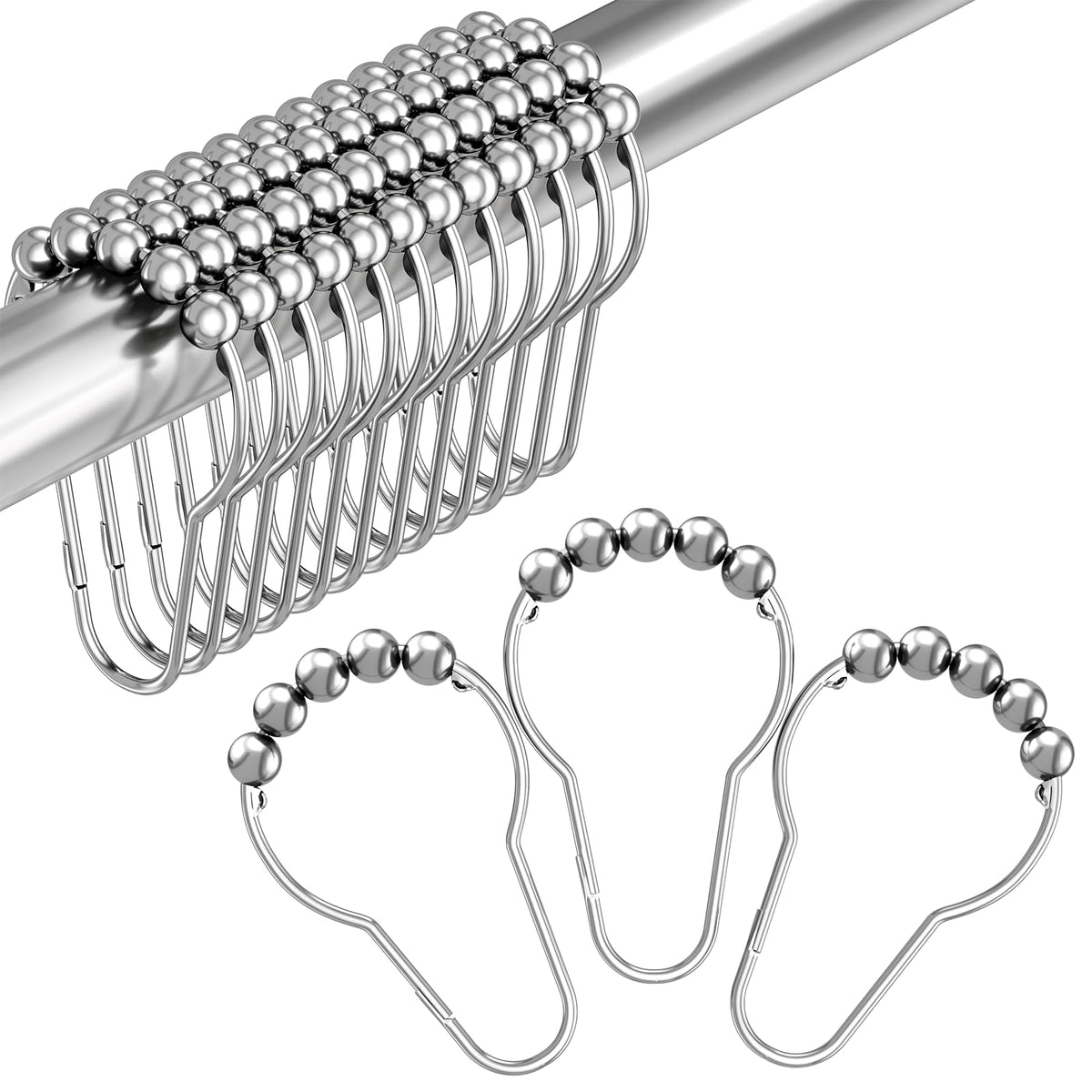 Amazer Decorative Shower Curtain Hooks, Shower Curtain Hooks Rust Proof Stainless Steel Shower Curtain Hooks, Shower Hooks for Shower Curtain Bathroom 12PCS, Matte Nickel