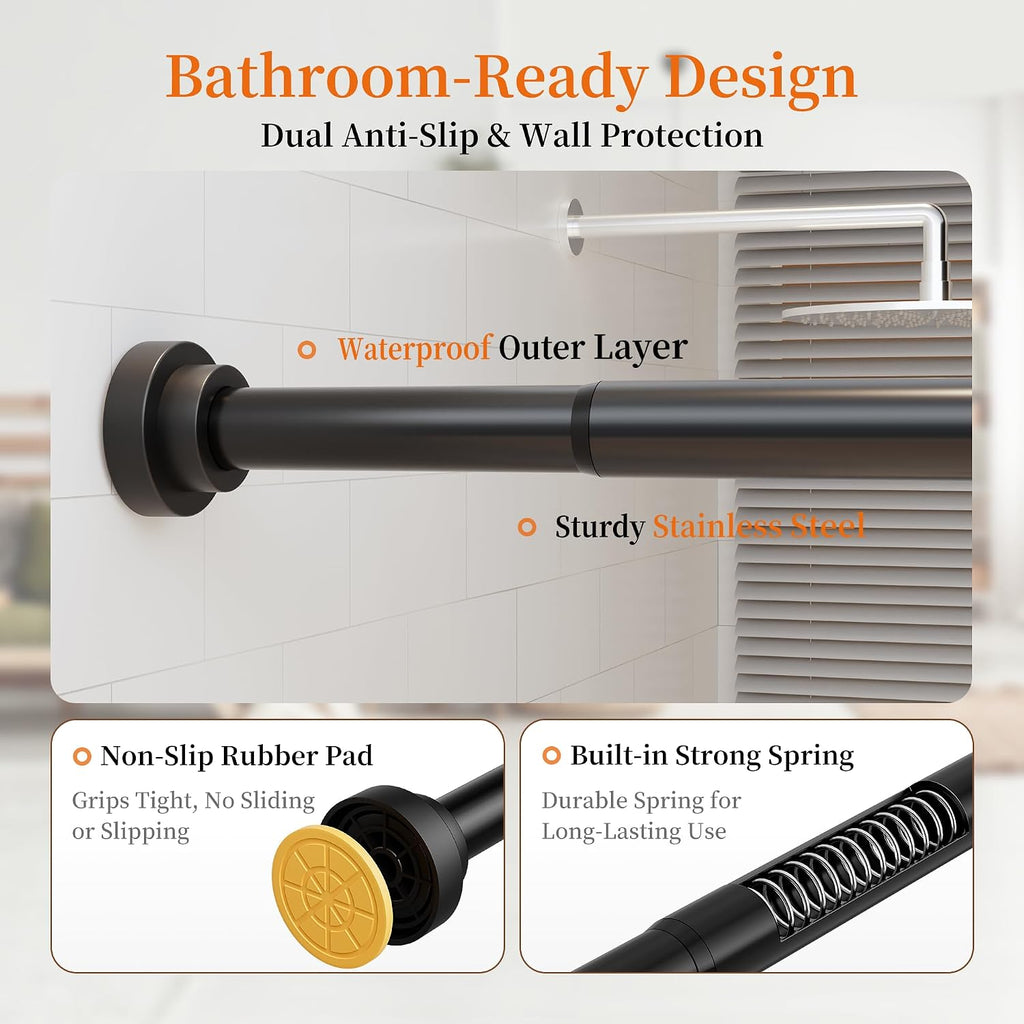 STARLATTA 2 Pack Black Tension Shower Curtain Rods for Bathroom, 43-80 Inch
