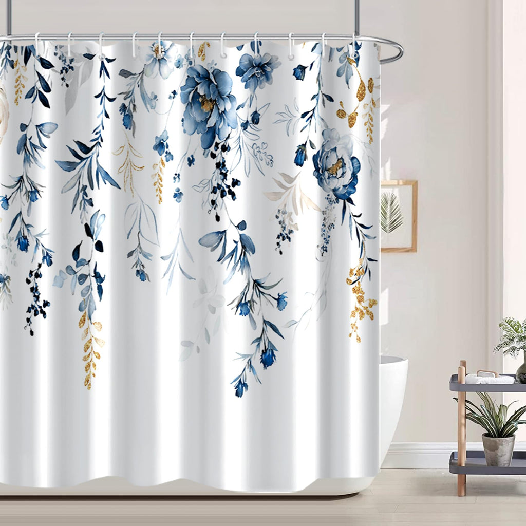 AWERT Blue Marble Shower Curtain - Waterproof for Bathroom Decor, Printed Washable With Hooks, 72x72 Inch