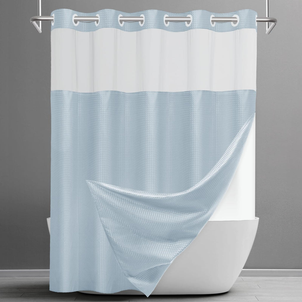 SORTTO Ringless Waffle Shower Curtain with Snap in Liner Set, 71x74, White