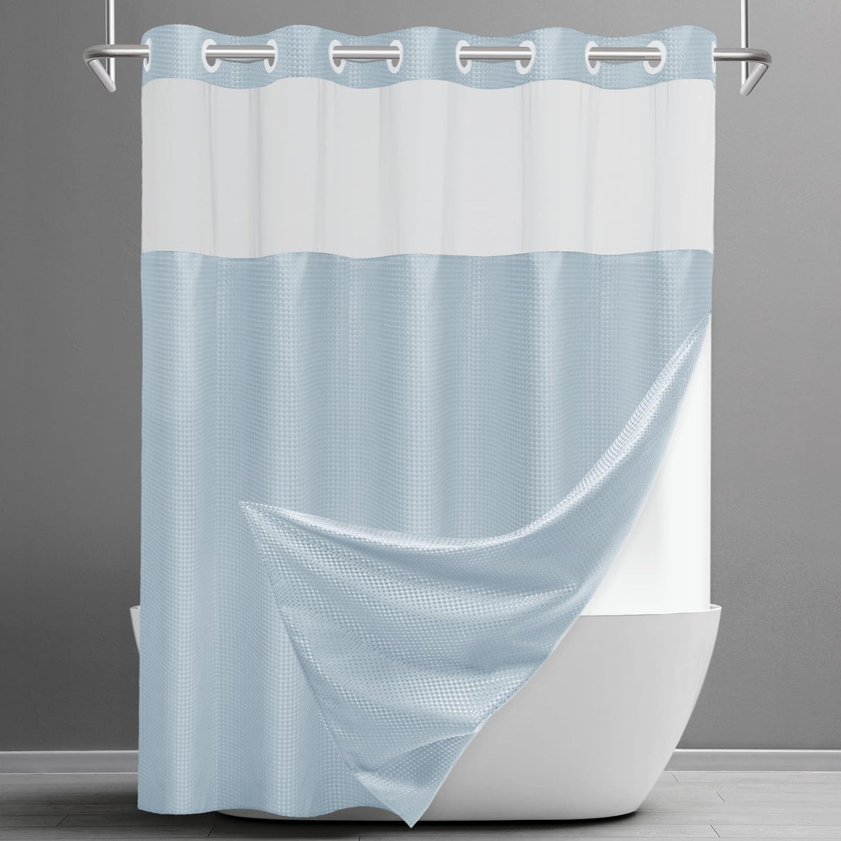 SORTTO Ringless Waffle Shower Curtain with Snap in Liner Set, 71x74, White
