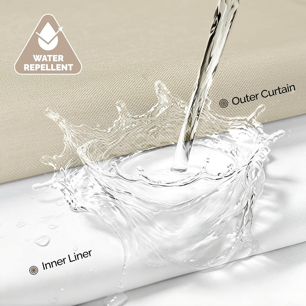 WONICY Hook-Free Shower Curtain with Snap-in Liner, Cream, 71 x 74