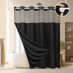 FADOTY Black No Hook Shower Curtain Set with Snap in Liner, 71'' x 74''