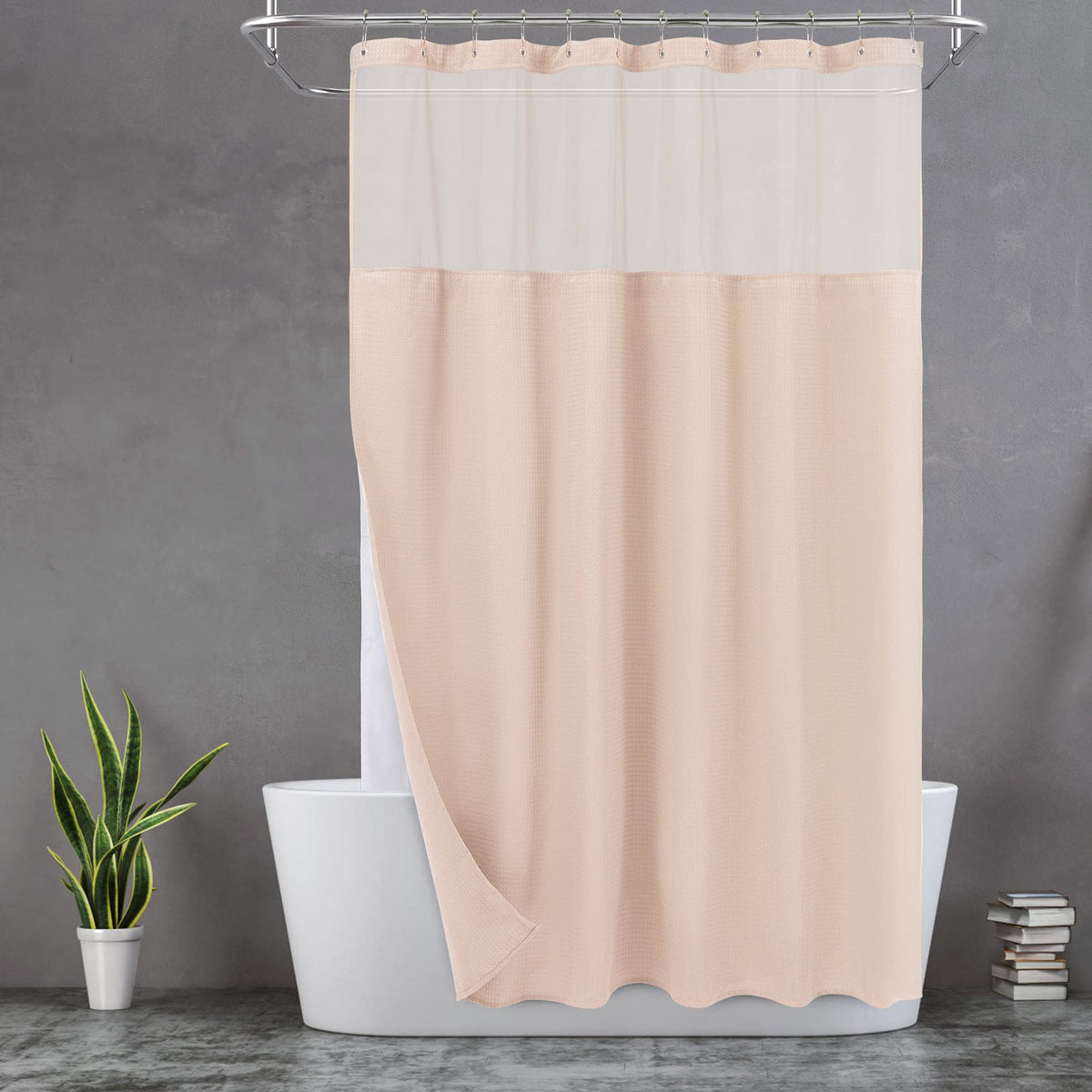 N&Y HOME Stall Waffle Weave Shower Curtain with Snap-in Liner White 36x72