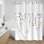 WITHLOC Hook Free Floral Shower Curtain with Liner, Blue Beige, 71x74