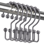 Titanker Black Shower Curtain Hooks Rings, Rust-Resistant Metal Double Glide Shower Hooks for Bathroom Shower Rods Curtains, Set of 12 Hooks - Matte Black
