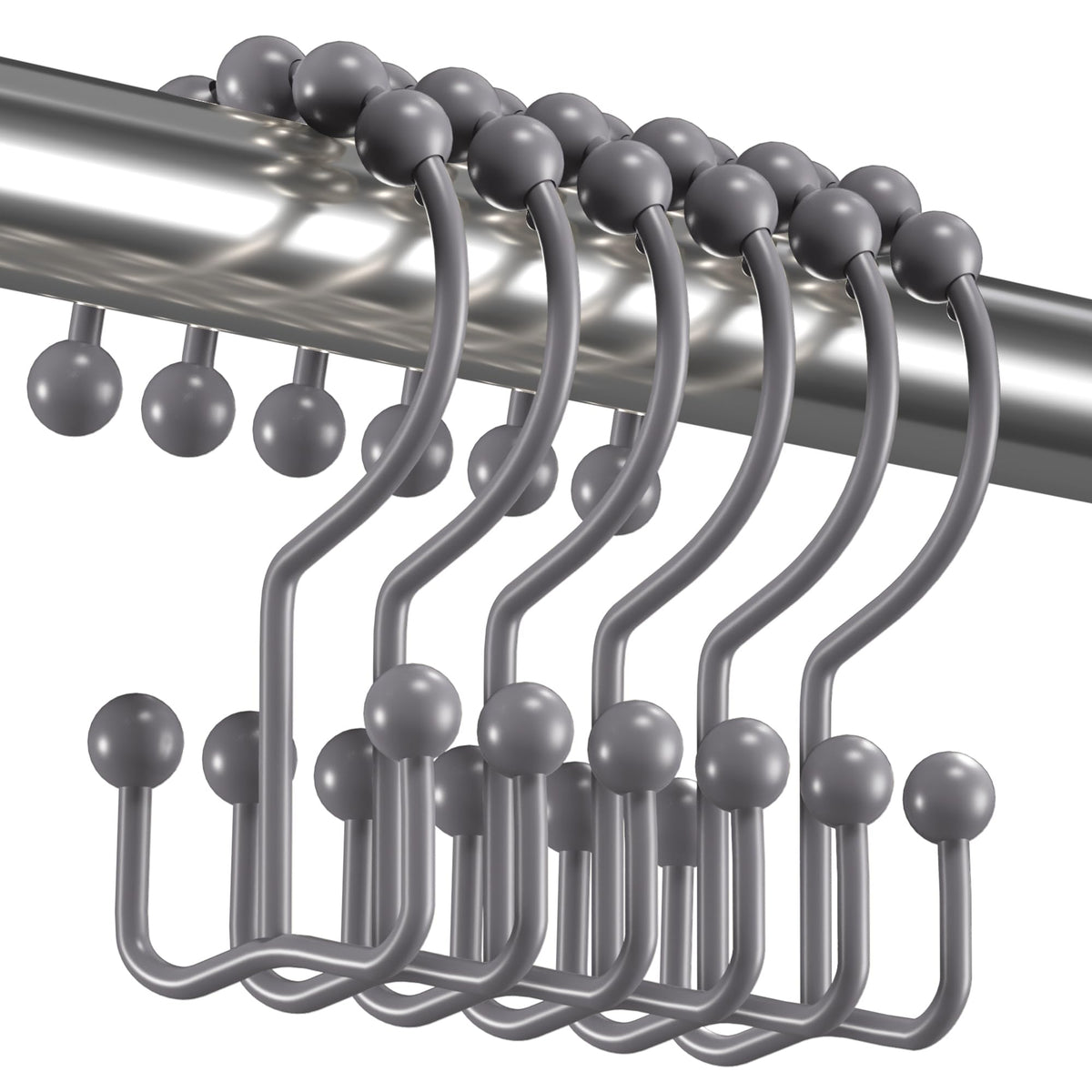 Titanker Double Shower Curtain Hooks, Rust Proof Shower Curtain Rings, Metal Shower Hooks for Bathroom Shower Rods Curtains, Set of 12 Hooks - Chrome