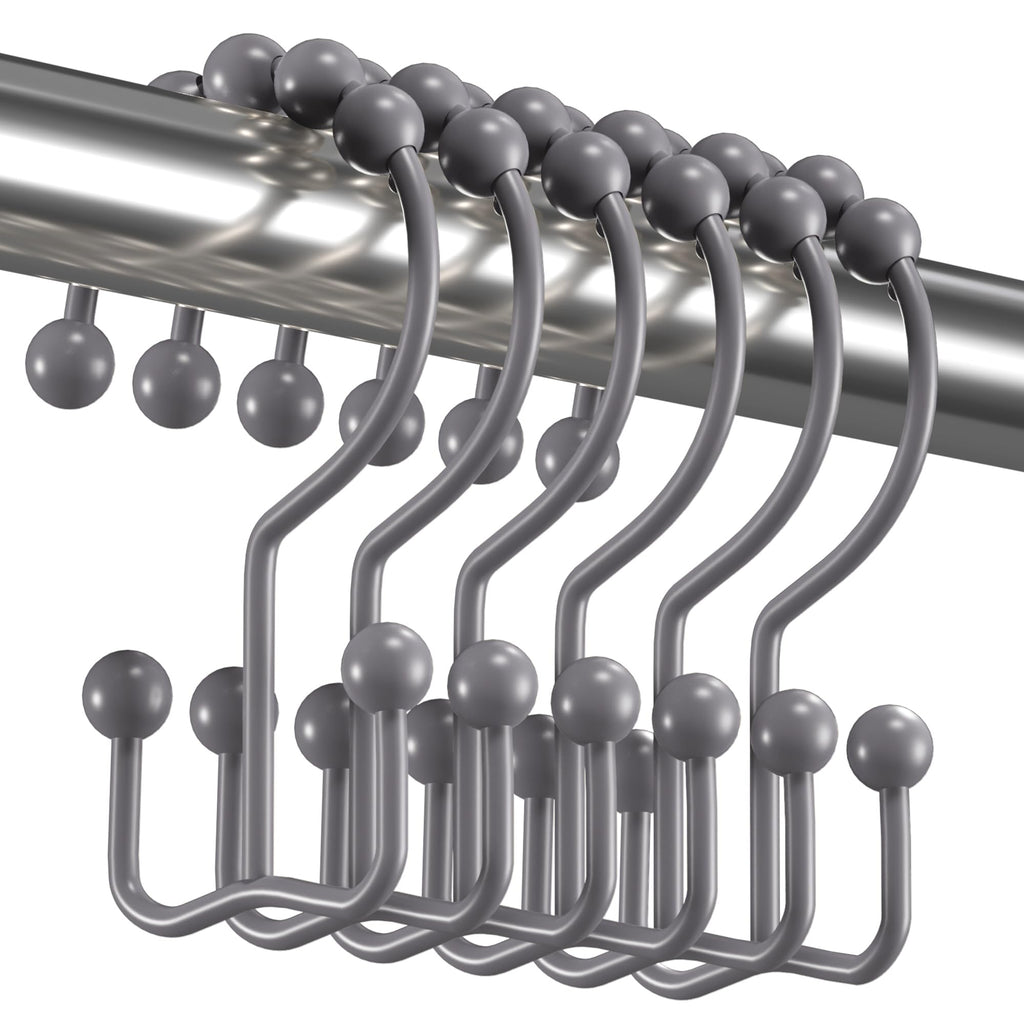 Titanker Shower Curtain Hooks Rings, Rust-Resistant Metal Double Glide Shower Hooks for Bathroom Shower Rods Curtains, Set of 12 Hooks - Bronze