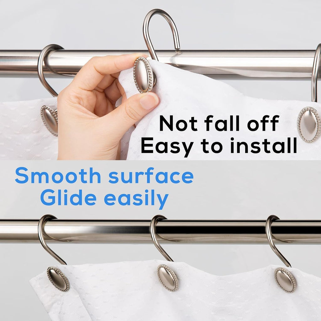 Brushed Nickel Shower Curtain Hooks, 12Pcs Heavy Duty Rustproof