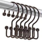 Titanker Shower Curtain Hooks Rings, Rust-Resistant Metal Double Glide Shower Hooks for Bathroom Shower Rods Curtains, Set of 12 Hooks - Bronze