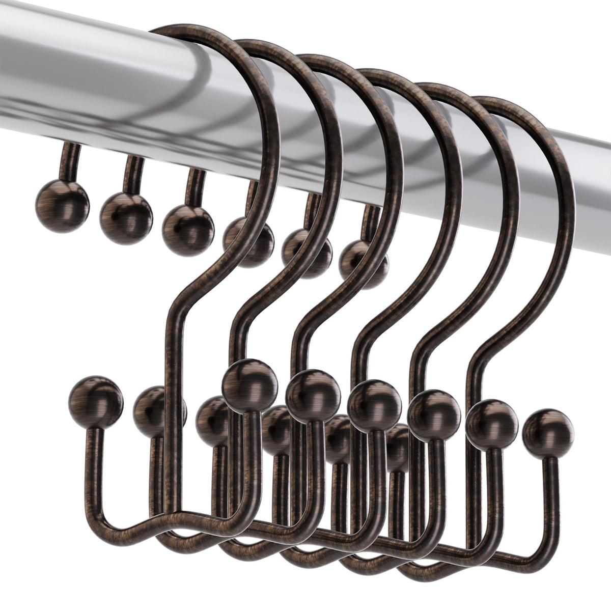 Titanker Shower Curtain Hooks Rings, Rust-Resistant Metal Double Glide Shower Hooks for Bathroom Shower Rods Curtains, Set of 12 Hooks - Bronze