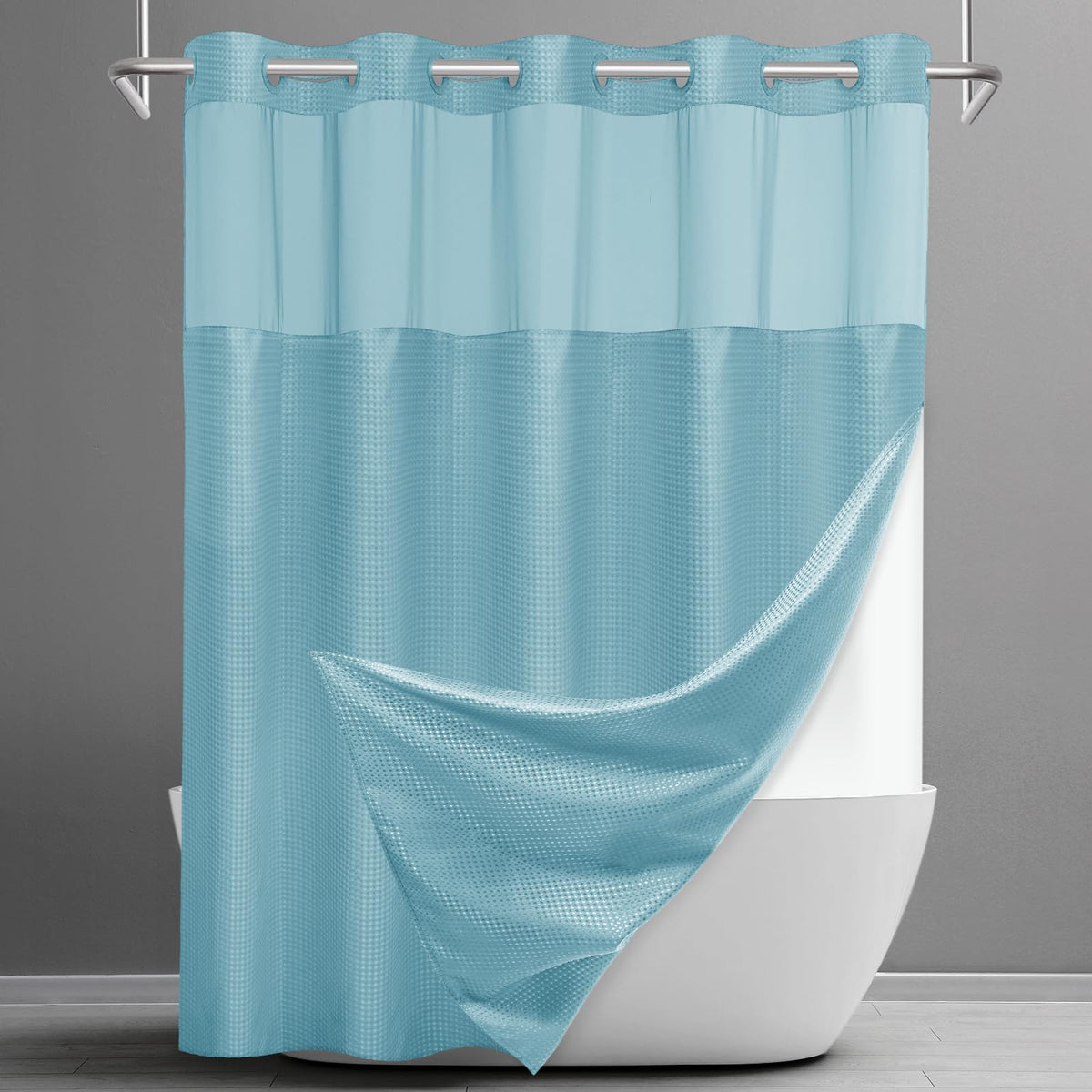 SORTTO Ringless Waffle Shower Curtain with Snap in Liner Set, 71x74, White